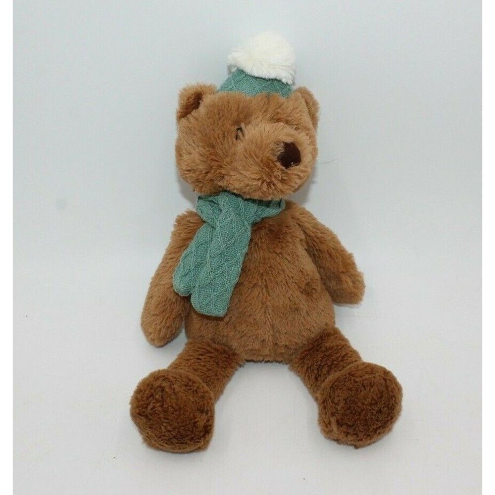 Manhattan Toy 2019 Plush Brown Teddy Bear Green Hat Scarf Stuffed Animal 12" HTF